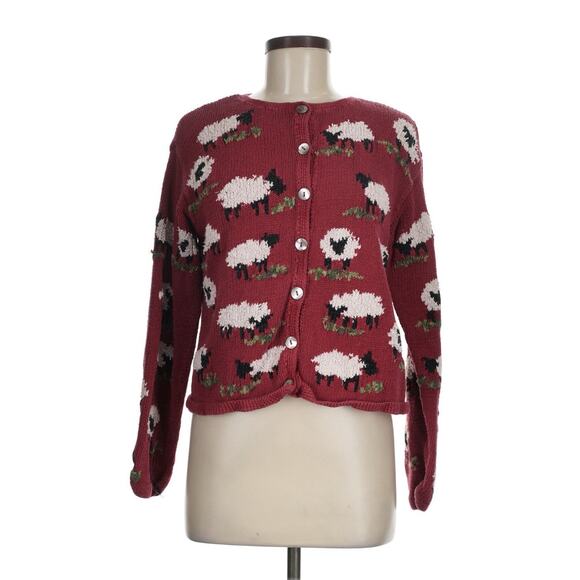 Talbots Sweaters - VTG Talbots Red Sheep Cotton Cardigan Sweater Medium Petite